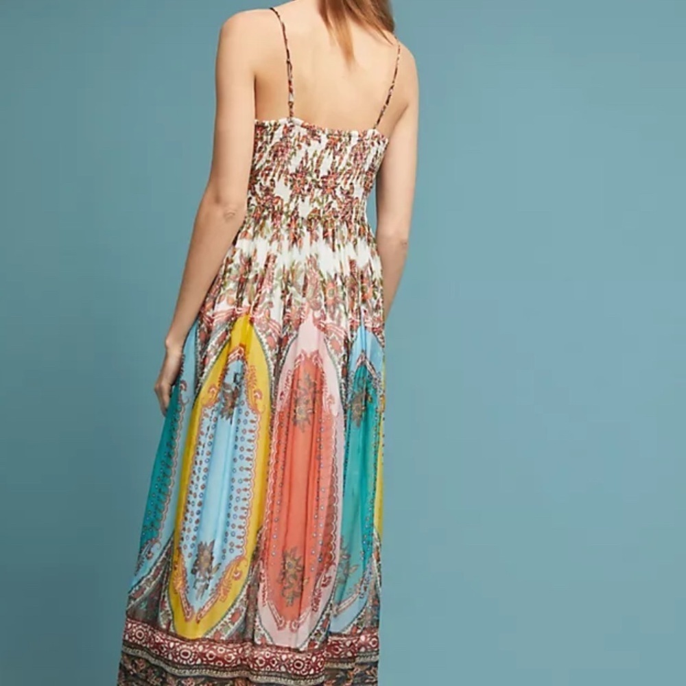 Anthropologie White Multicolor Paisley Spaghetti-Strap Maxi Dress - Picture 13 of 15
